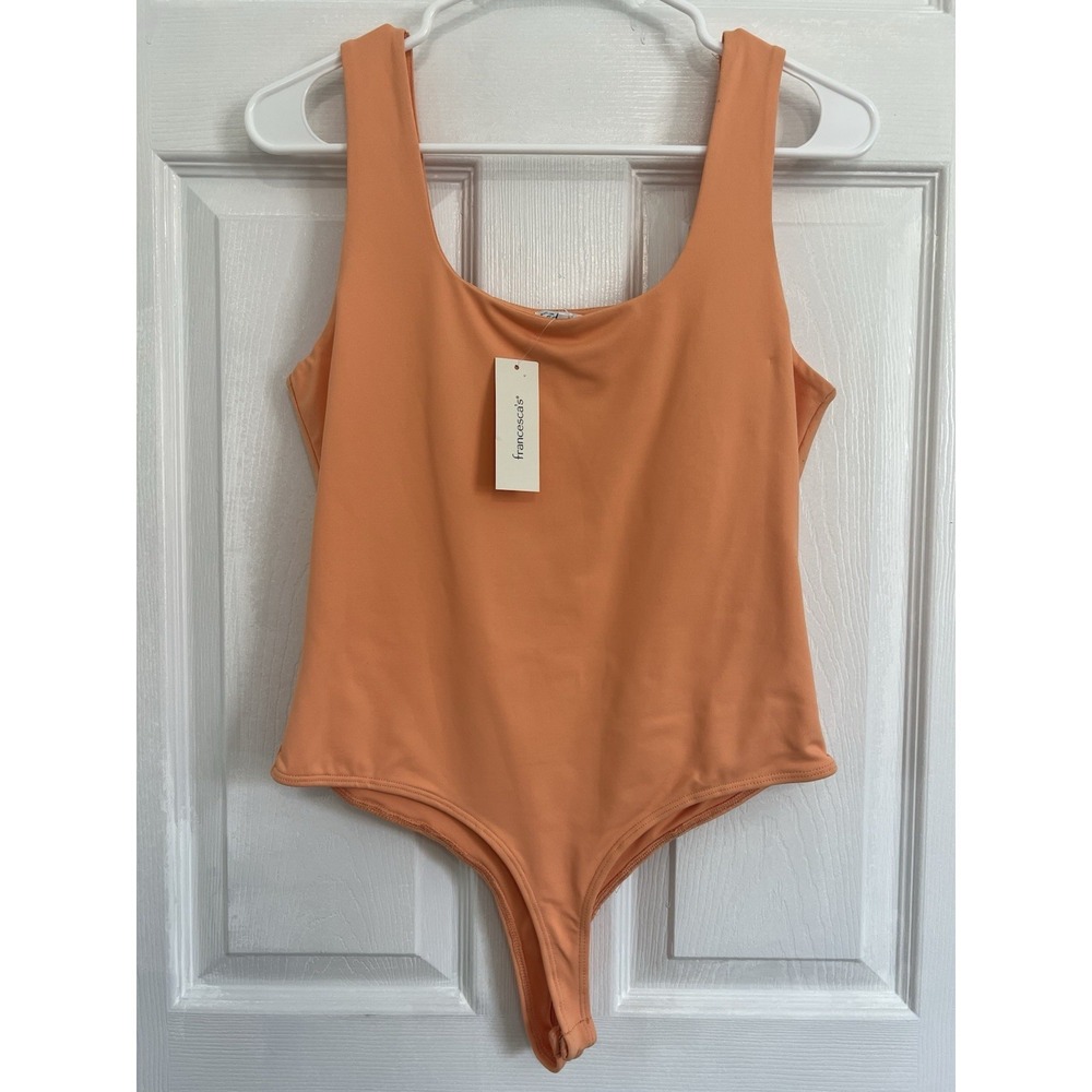 Francesca's Blushin Orange Sleeveless Bodysuit Size L Minimalist Fitted Tank Top